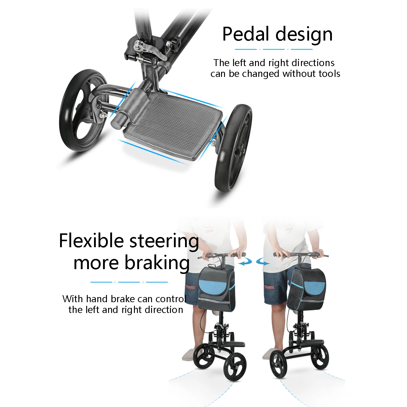 Lightweight Manual Knee Walker Portable Handicap Scooter for Disabled and Elderly Mobility Outdoor Standing Walking Aids
