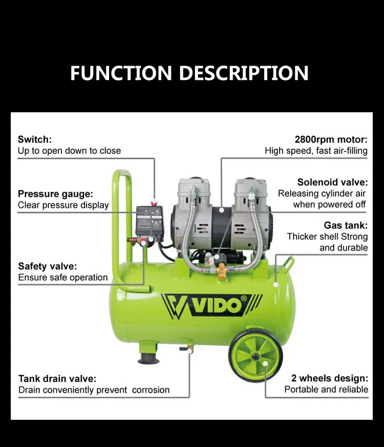 VIDO manufacture supply 24L small air compressor(oil-free) compressors  pump buy from China for car