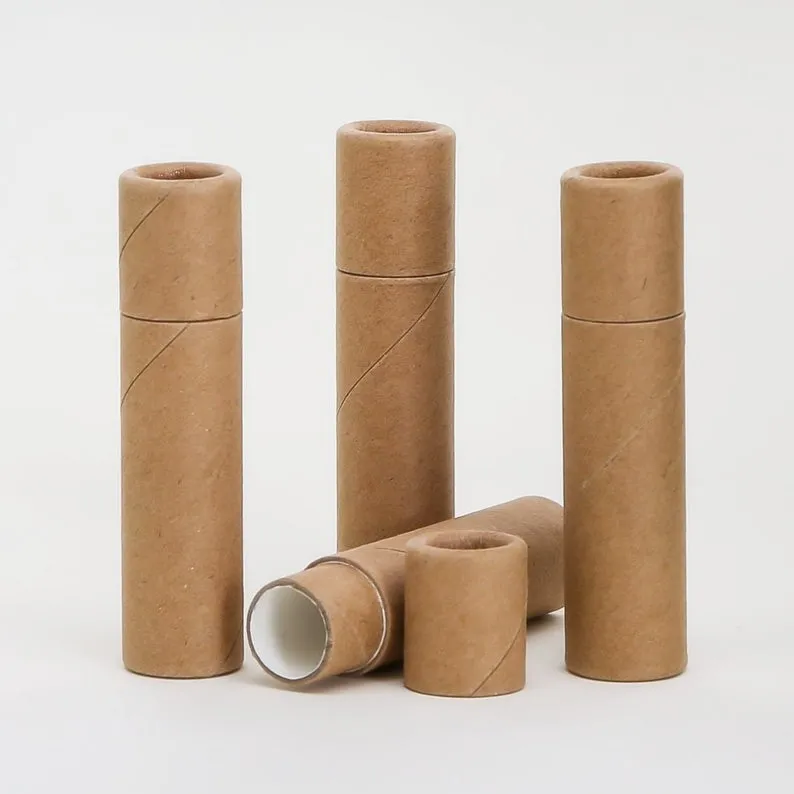 100% Biodegradable Cosmetic container Kraft Push Up Tubes Brown Paperboard Push Up Lip Balm Tubes Eco Friendly 1/2 OZ