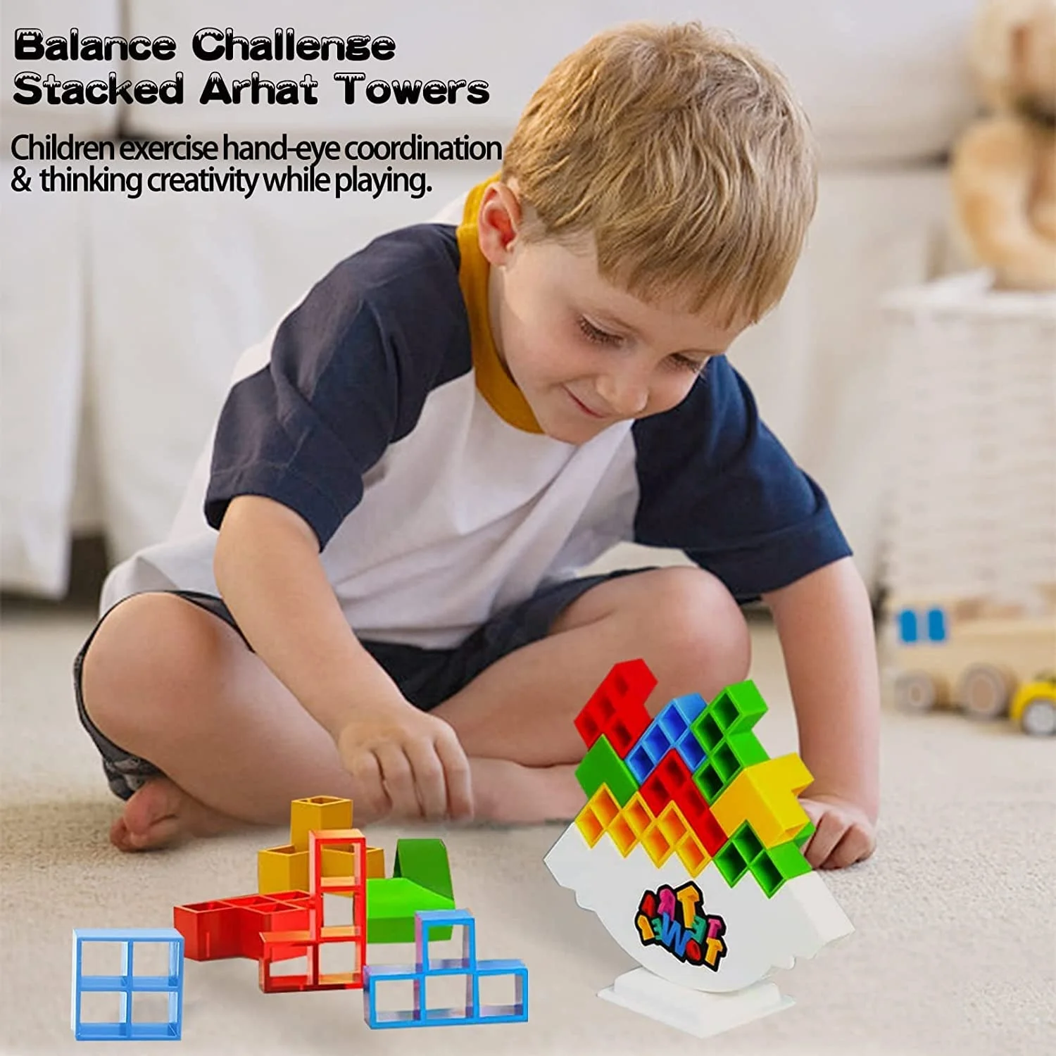 Tetras tower 48 blocks games balance stacking, board games for Family, Parties, Travel, Kids & Adults stacking toys
