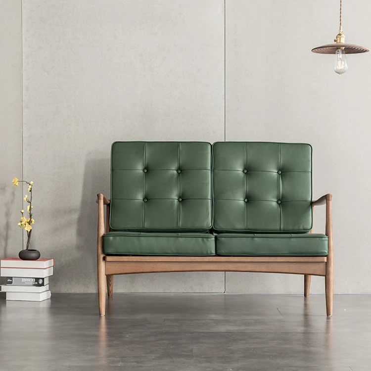 New Arrival French Mid Century Italy PU Leather Inclination Arm Soft Skin Sofa