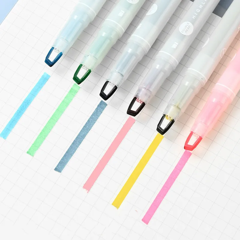 Двусторонний текстовый маркер, пастельные канцелярские принадлежности для студентов, набор двухсторонних цветных маркеров-хайлайтеров