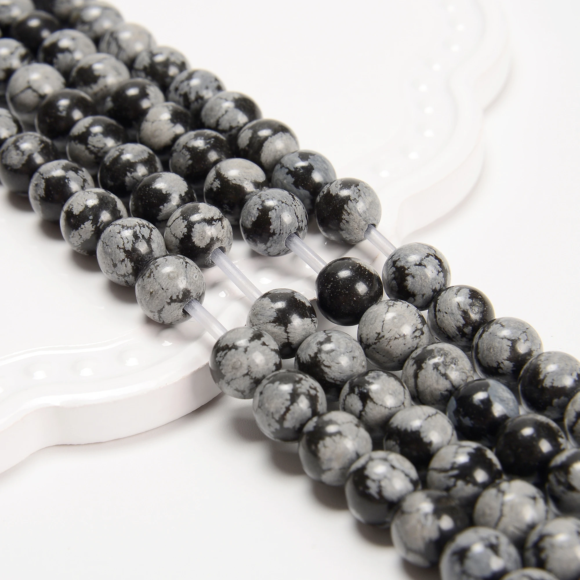 Customize 2mm Large Hole Natural Rainbow Snowflake Obsidian Stone Bead 6/10mm 8mm Rose Quartz Round Crystal Beads for Bracelets