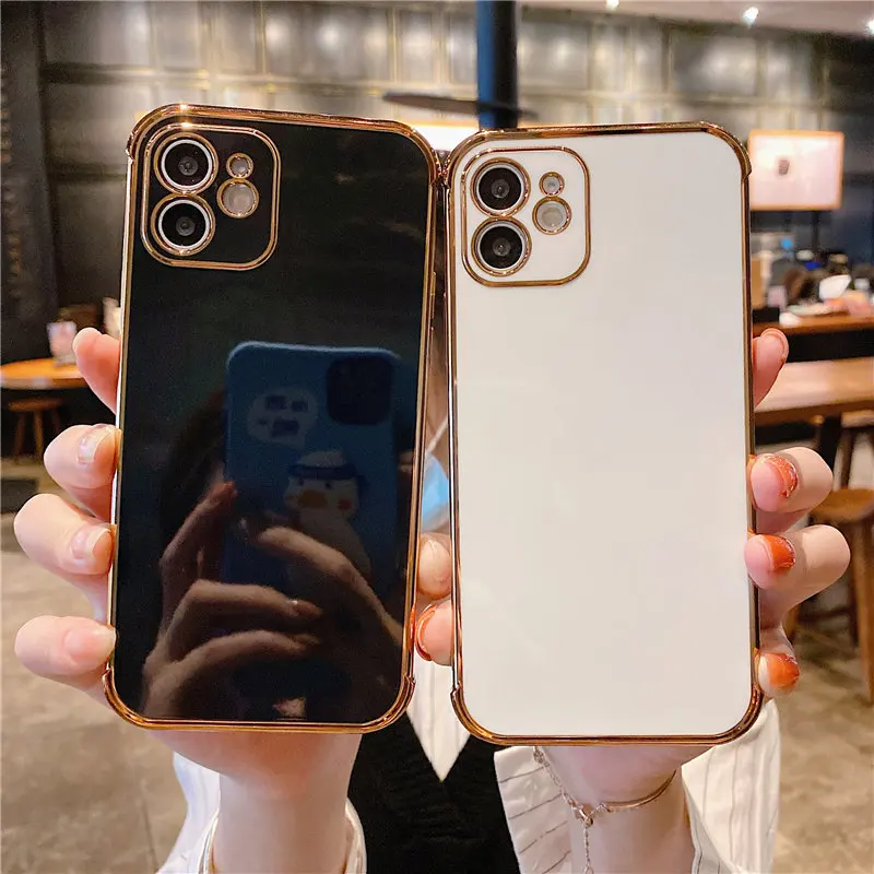 Роскошный позолоченный гальванический чехол для iPhone 11 Pro Max 8 Plus 7 XR XS X Силиконовая Защита объектива 12 Pro Max SE 2020 чехол