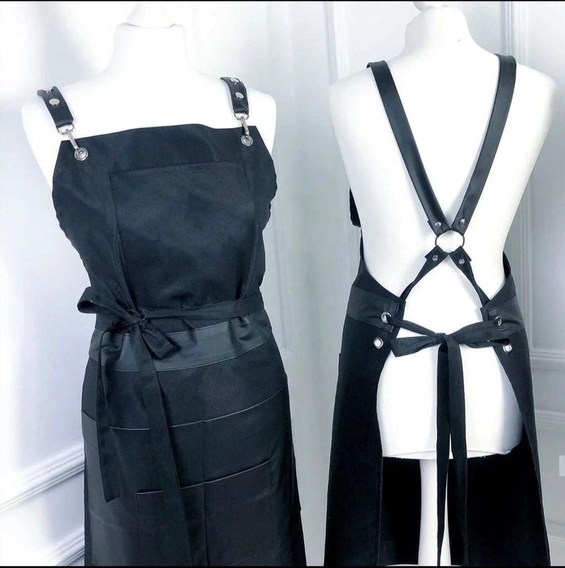 Beauty Salon Apron Nail Master Eco Leather Fashion Waxing Stylist Black Washable Cloth