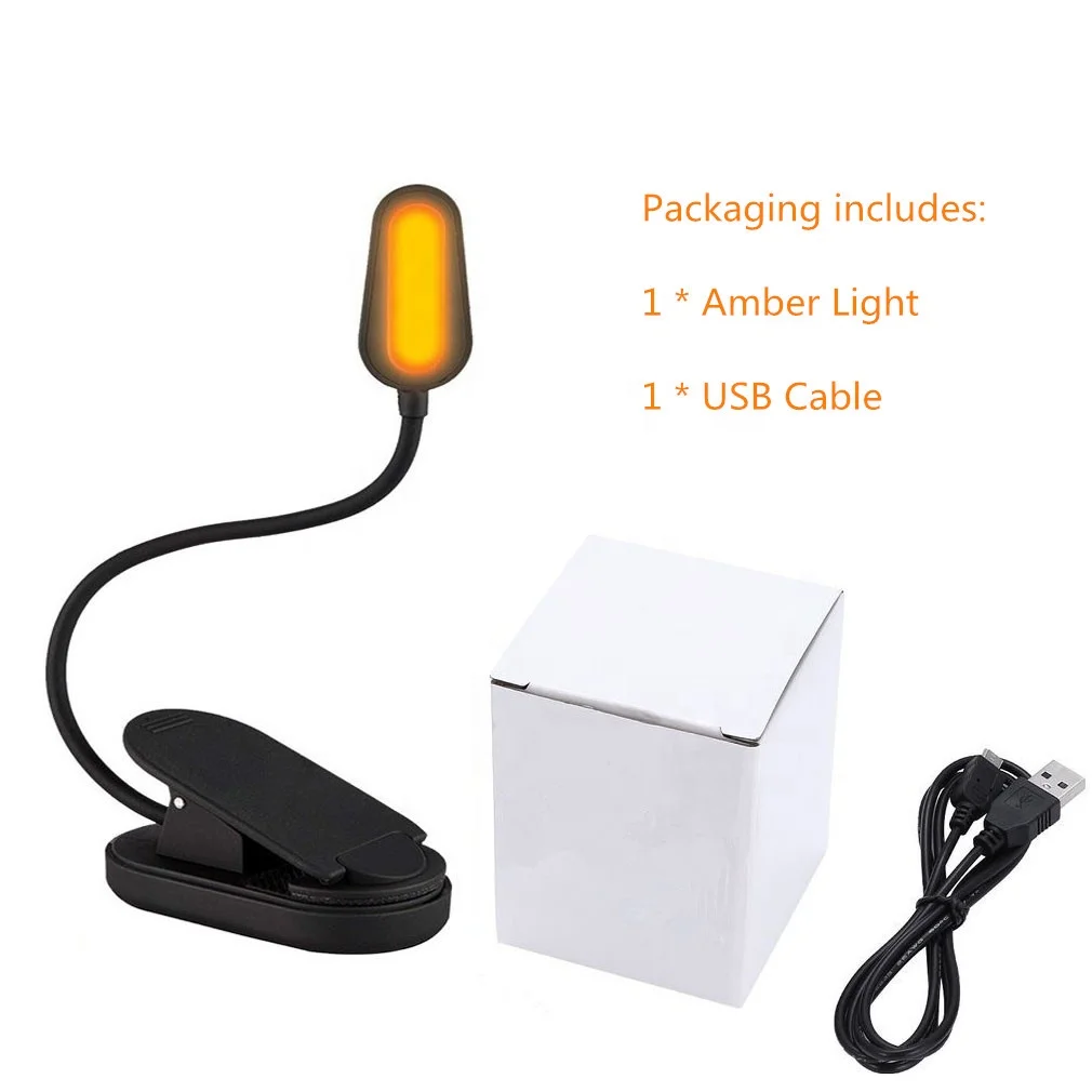 
Book Light Blue Light Blocking Amber Clip-On Reading Light 1600K Warm LEDs for Reading in Bed Rechargeable 1200mAh Battery 