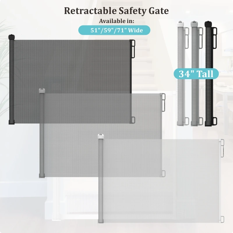 Double lock for child or pet safety proofing no drill mesh retractable baby gate