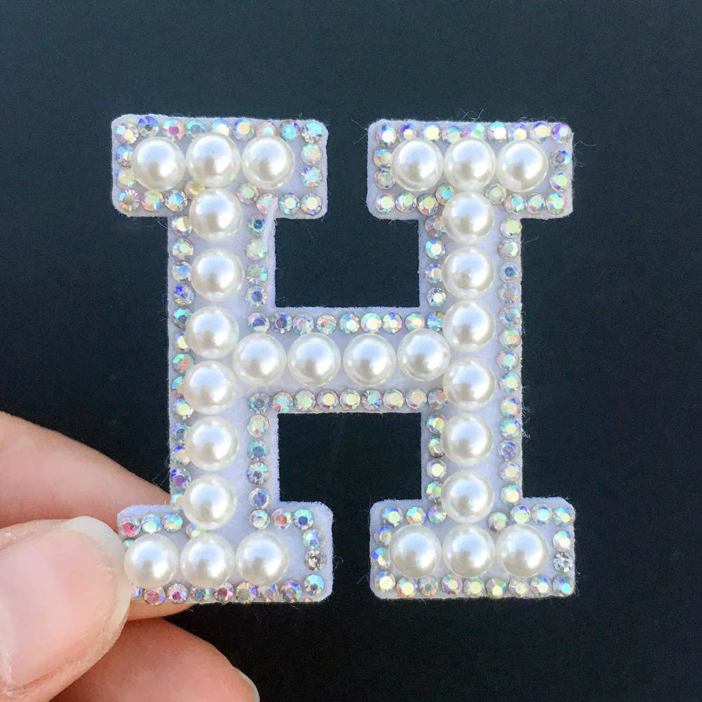 letter  design pearl  crystal rhinestone patch for clothing