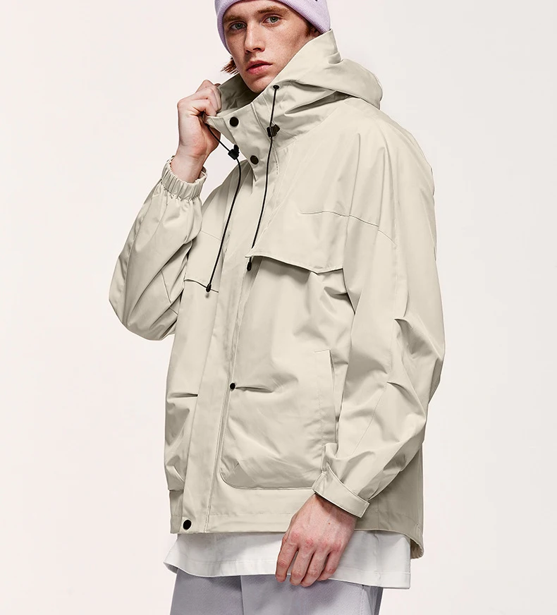 Mens Outdoor Hiking Lightweight Windproof Softshell Anorak Zip Up Safari Windbreaker Jackets With Hoody