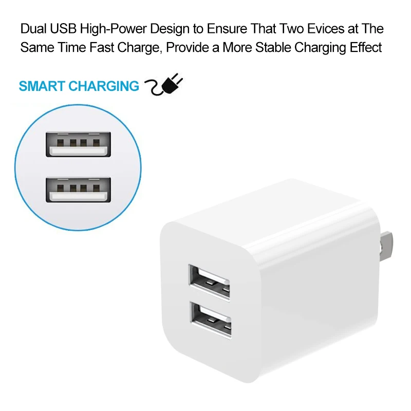 ETL Certified 5V 2.4A USB Wall charger Fast charging Home cube 2 USB travel home charger