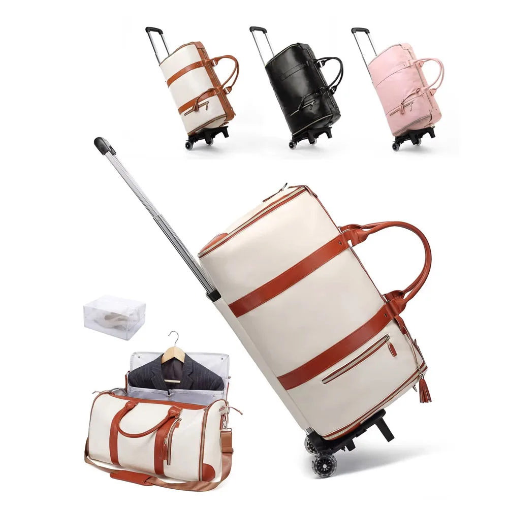 Garment Duffel on Wheels Suit Waterproof Traveling Bags with Wheels Foldable Leather Duffel Bag Luggage Travel Bags
