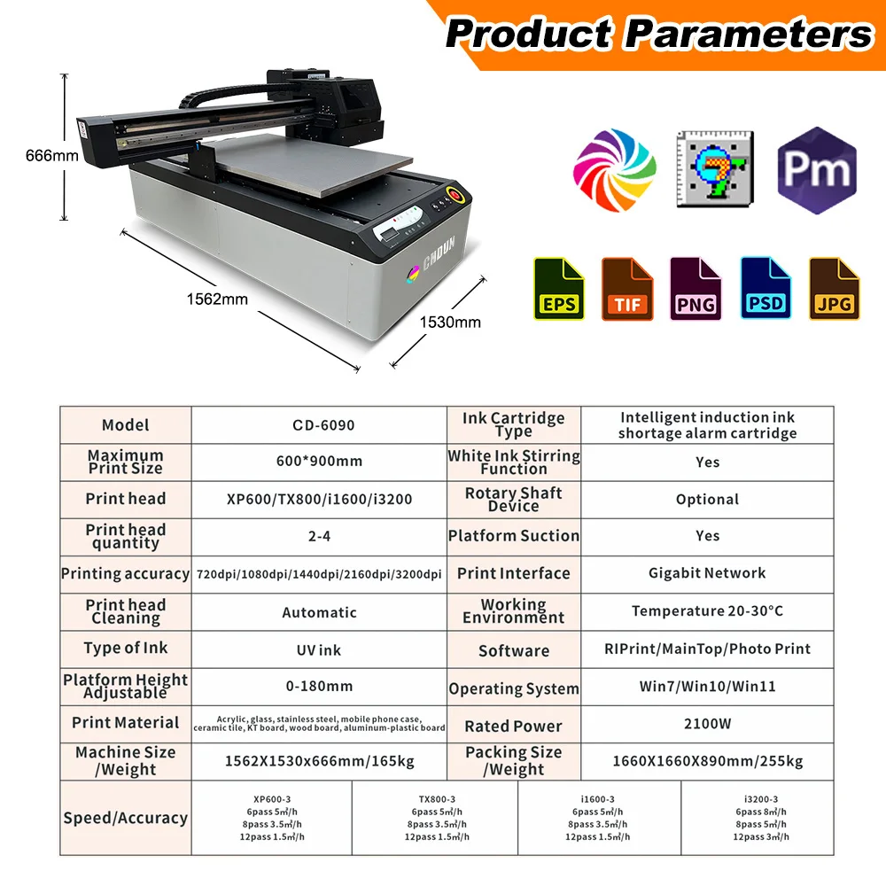 Big Format Inkjet 6090 UV Printer TX800/XP600/ I1600/I3200 Head Flatbed UV Printer Digital Printing Machine For Acrylic Wood