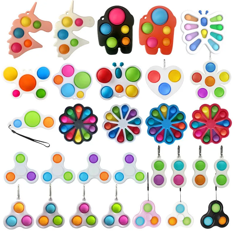 Simple Fidget Buttons Keychain Toy Pop Fidget Toy Bubble Push Pop Silicone Sensory Fidget Toy