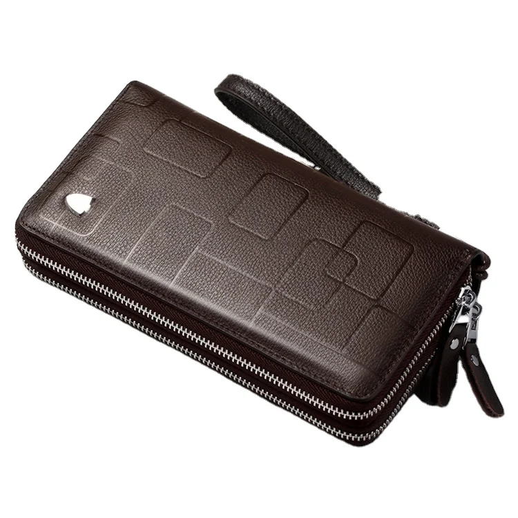 Large Capacity Vintage Cowhide Zip Coin Genuine Leather Wallet