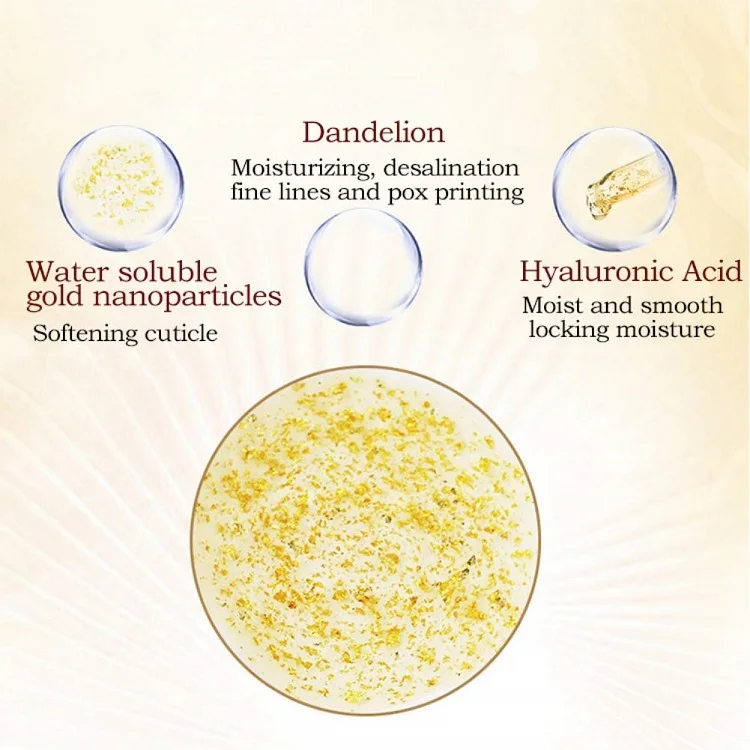 
OEM Private Label Face Skin Care 24k Nano Gold Korea Foil Face Essence Liquid Whitening Anti Wrinkle Anti Aging Facial Serum 