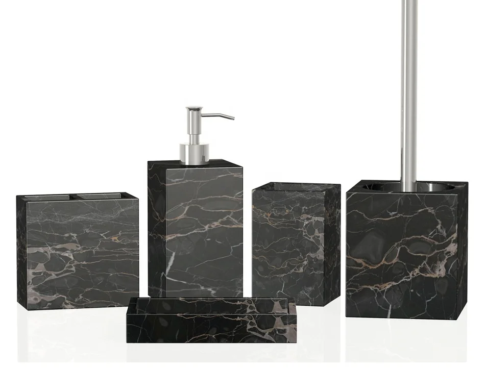 5 Pieces marble effect resin bathroom accessories set luxury bath accessories bathroom sets for home hotel