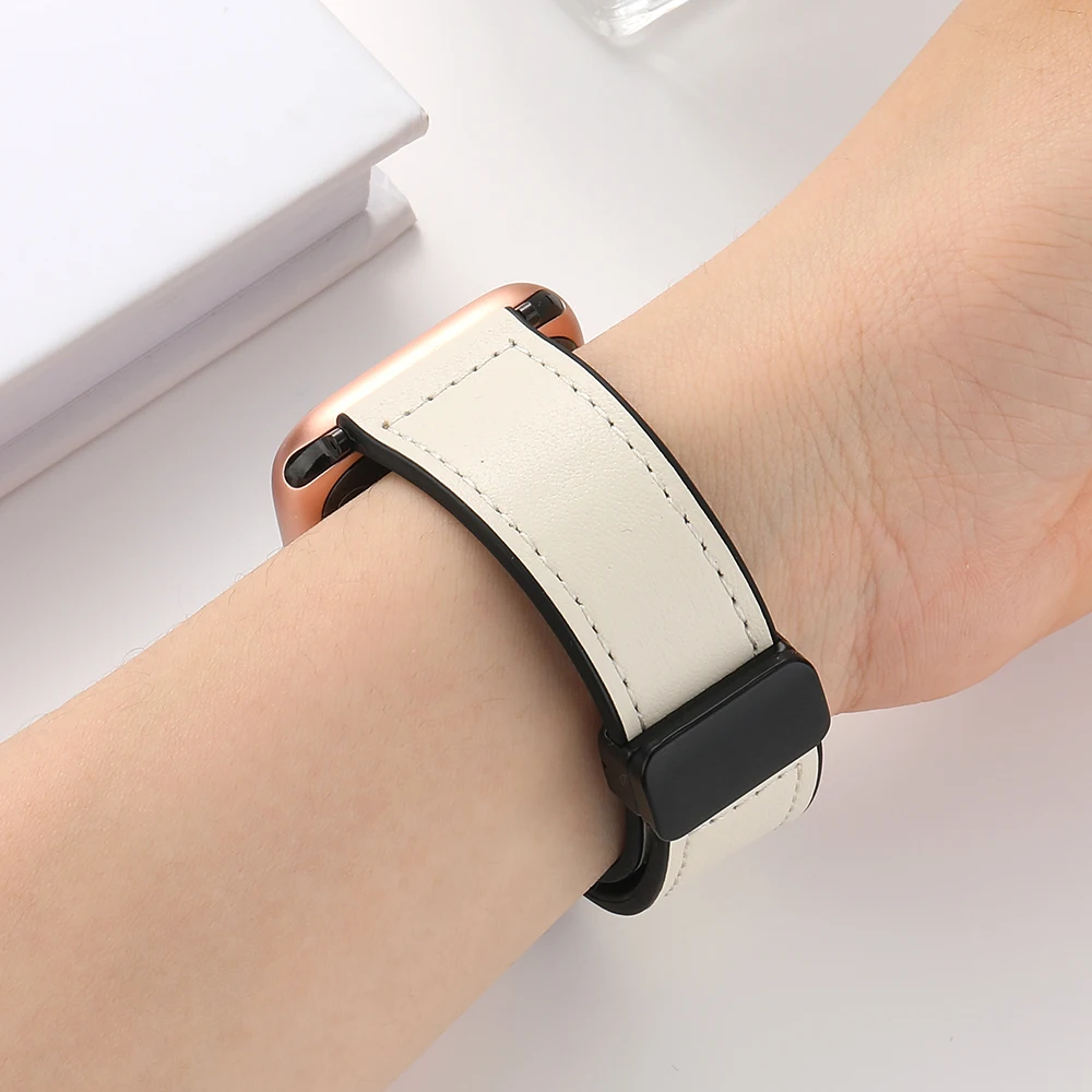 L19 Newest Foldable Magnet Buckle Leather Band For Apple Watch 42/44/45/49 Luxury Men Strap