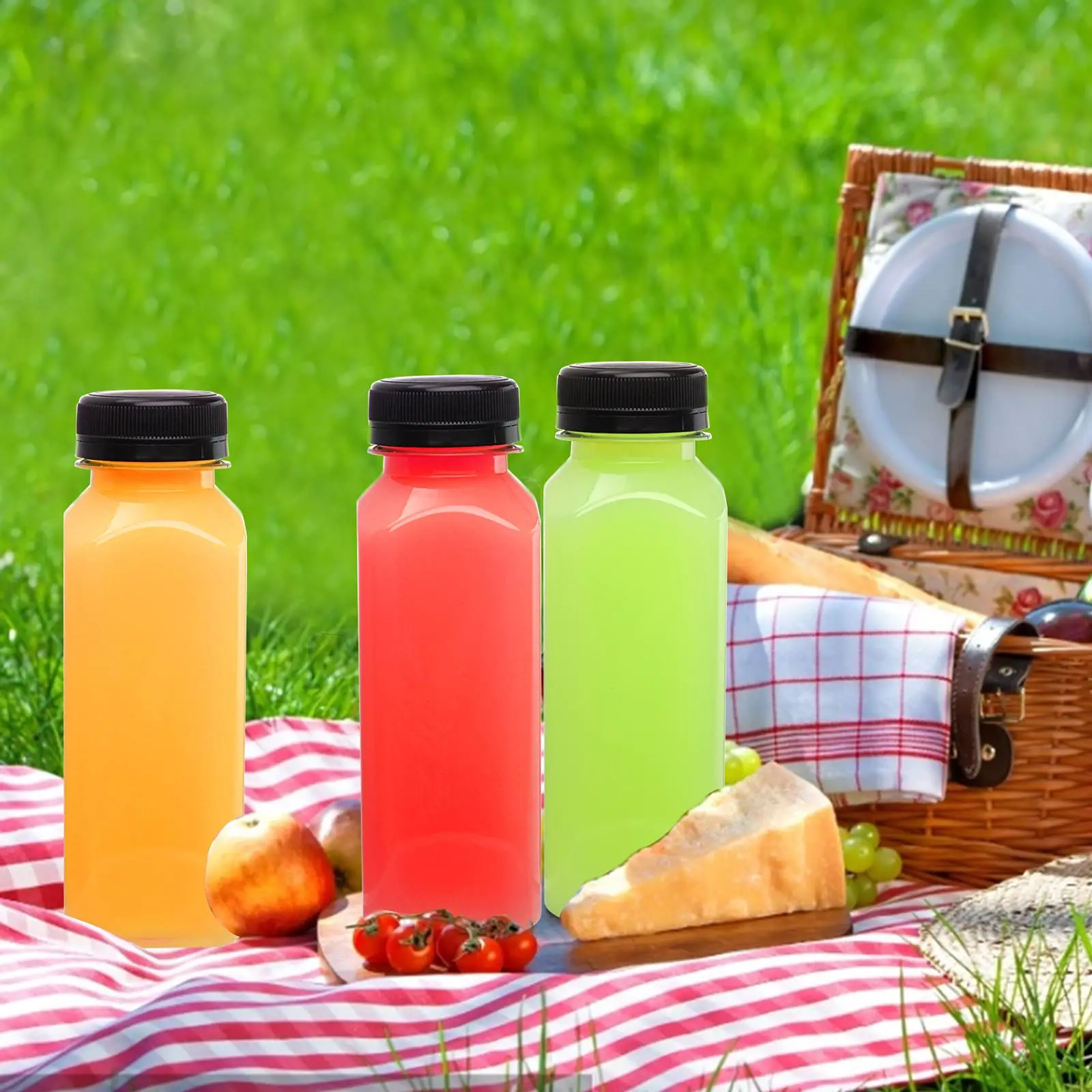 wholesale Empty Plastic Juice Bottles with Caps Reusable Clear Bulk Beverage Containers for Juice Milk and Other Beverages