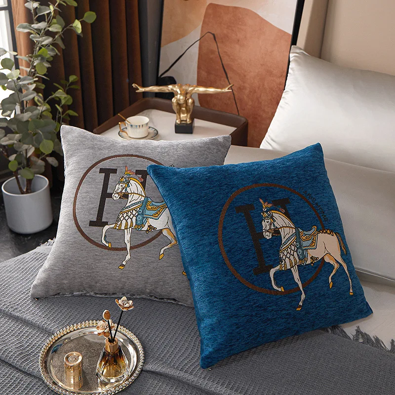 Luxury Decorative Cartoon Style Square Pillowcase Horse Pattern Jacquard Chenille Cushion Covers