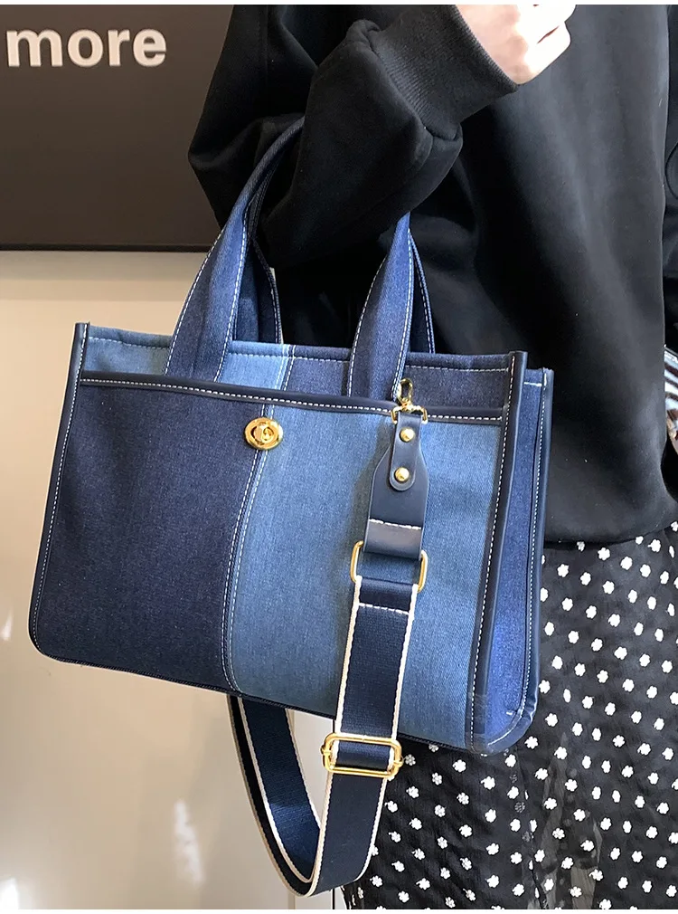 Large Capacity Handbag Tote Bag 2024 New Fashion Design Patchwork Denim Commute Bag Broadband Crossbody Brand Women Bags