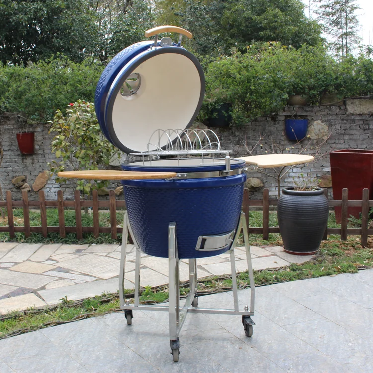 2023 New Design Wholesale Garden Black Red Egg Shape Kamado bbq Ceramic 22 Inch Grill