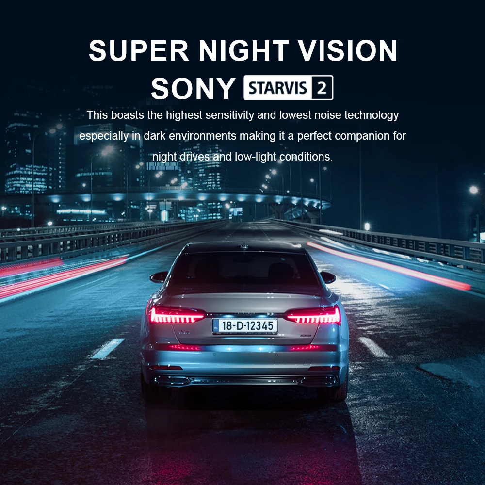 Auto Sight Cam 4K WiFi Dash Cam with Night Vision Dual Lens Angle 2160p Starvis 2 Blackbox for Car Recording Black