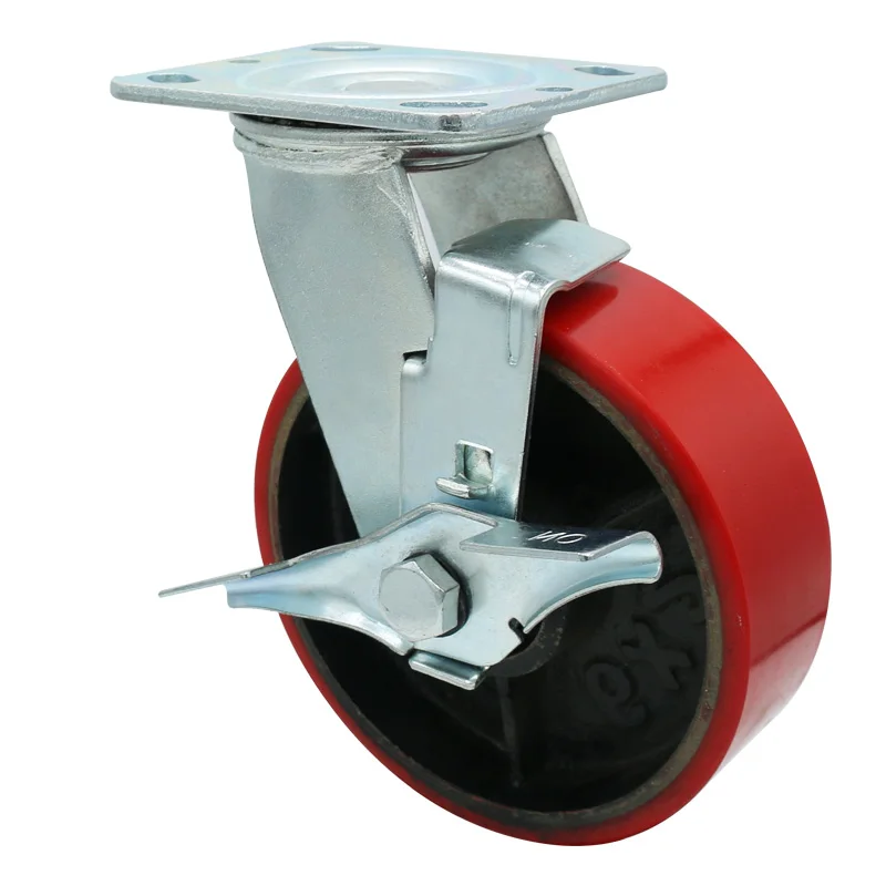 Industrial caster heavy duty cast iron core pu polyurethane swivel caster wheel 6 inch