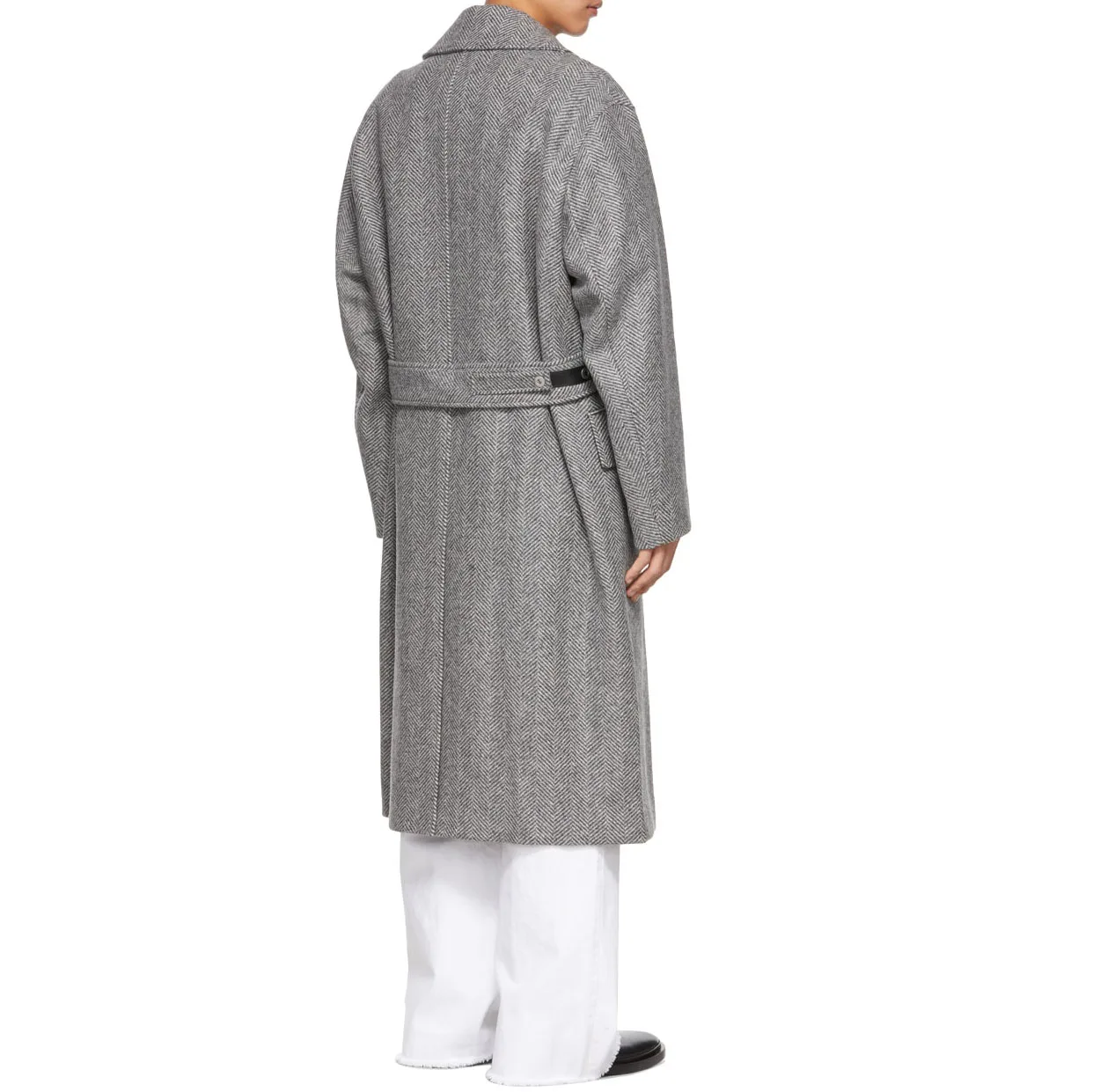 new stylish oversize herringbone pattern long sleeve brushed wool coat for men