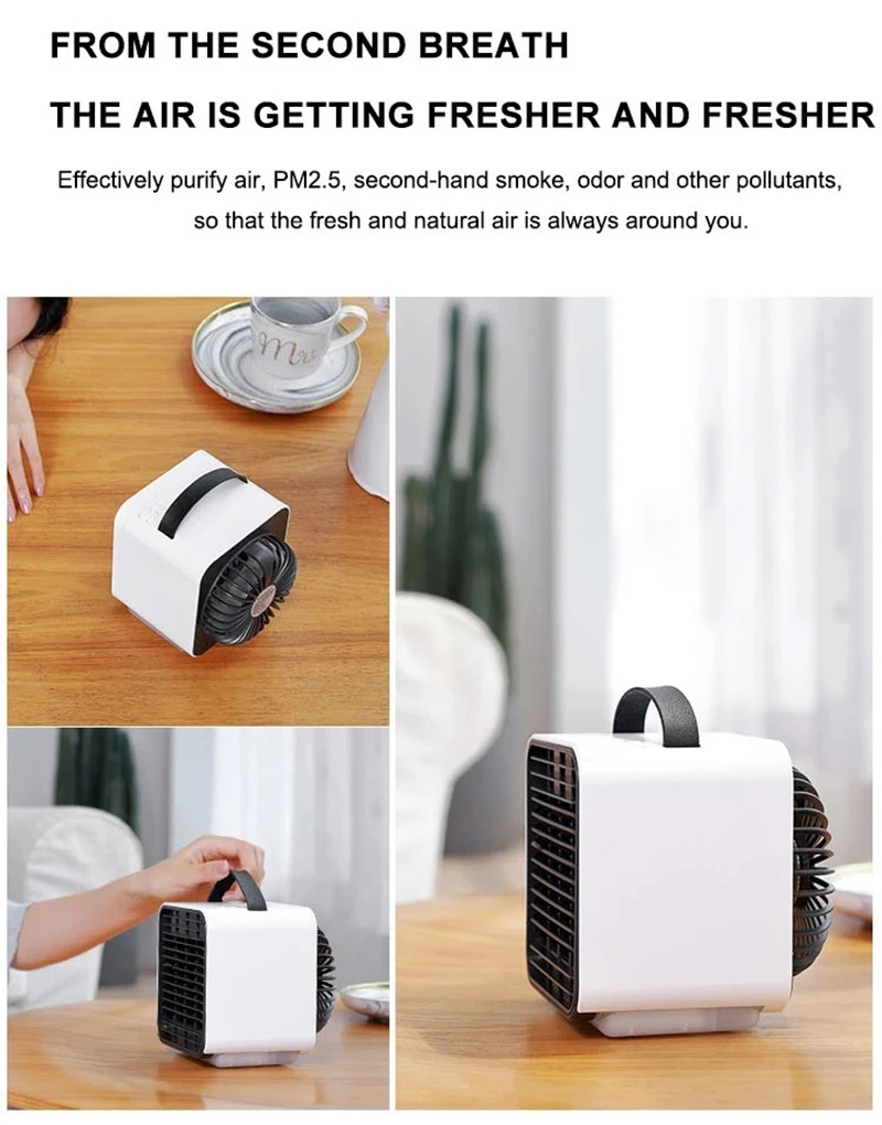  2000mAh 150ml Negative Ion Air Purifying Humidifying Fan Mini Portable Cooler with Night