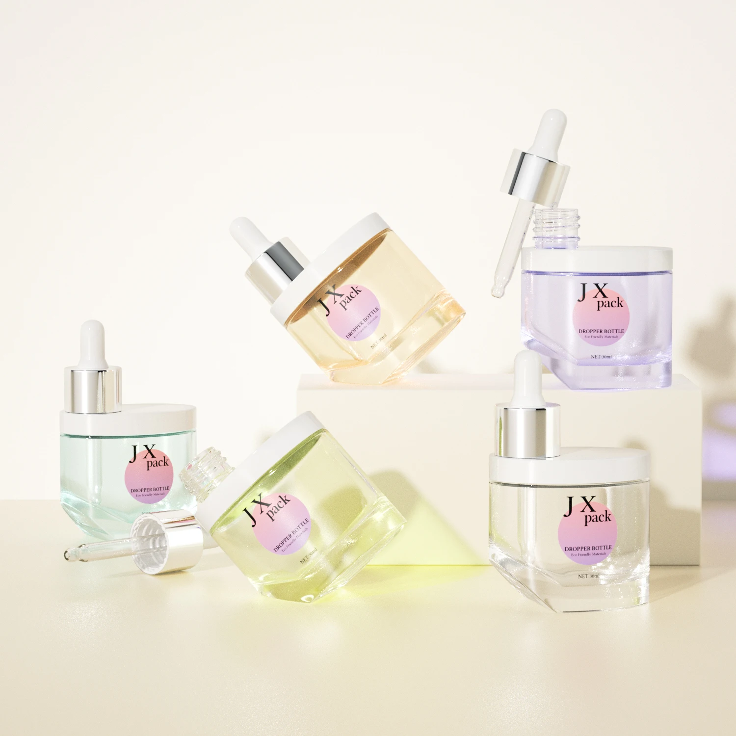 irregular unique shape 1oz luxury serum pump bottle 30ml pink frosted glass oil serum pipette dropper bottle with dropper