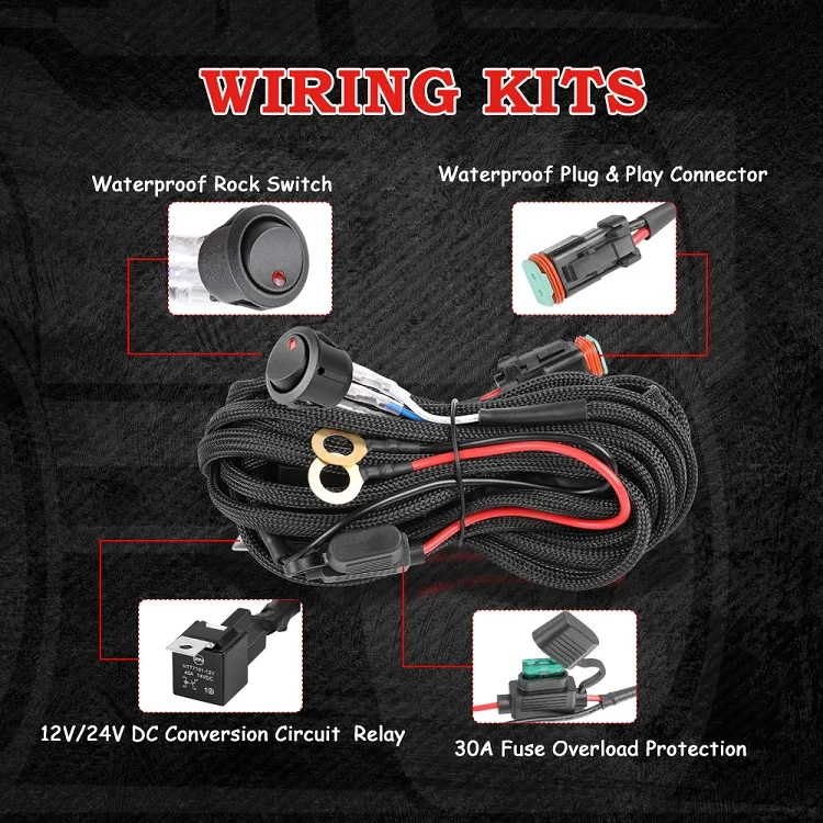 20 Inch 75W 12V 24V Slim Waterproof Straight LED Light Bar With Wiring Harness