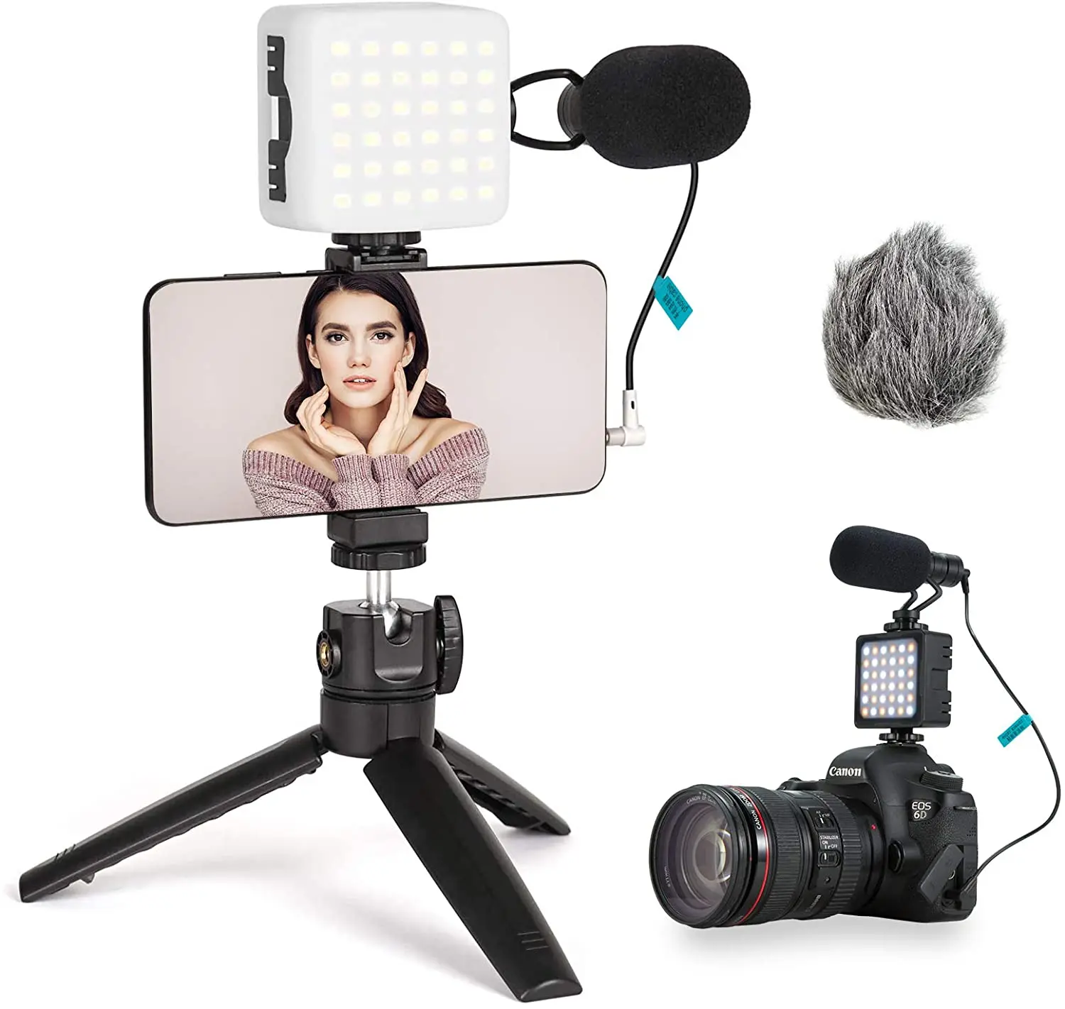 
Flashoot Video Microphone Vlogging Kit with Mini Foldable Tripod Stand Fill Light Led for Smartphones Recording,Vlogging 