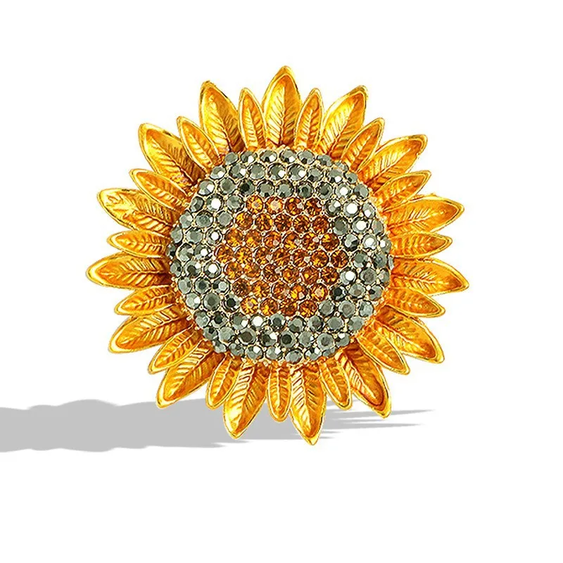 38x38mm Jewelry New Metal Zinc Alloy Quality Fashion Jewelry Women Korean Crystal Sunflower Flower Brooch