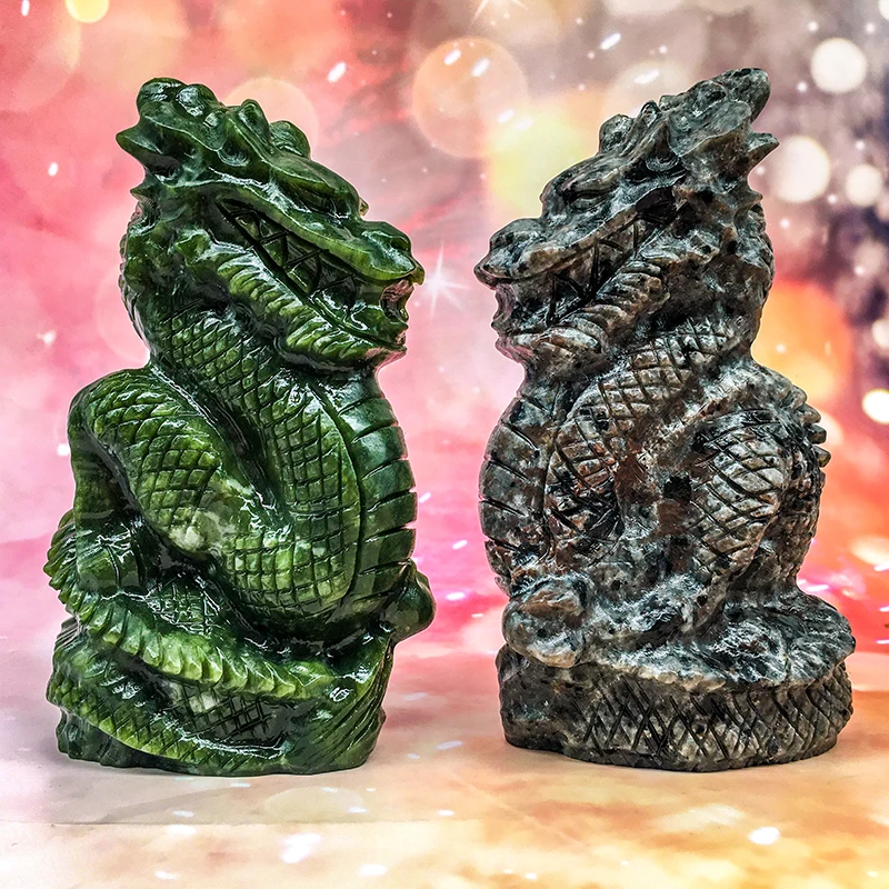 Wholesale New Arrival  Natural Stones Green Jade Dragon Carving Polished Crystal Yooperlite Dragon Carving for Decoration