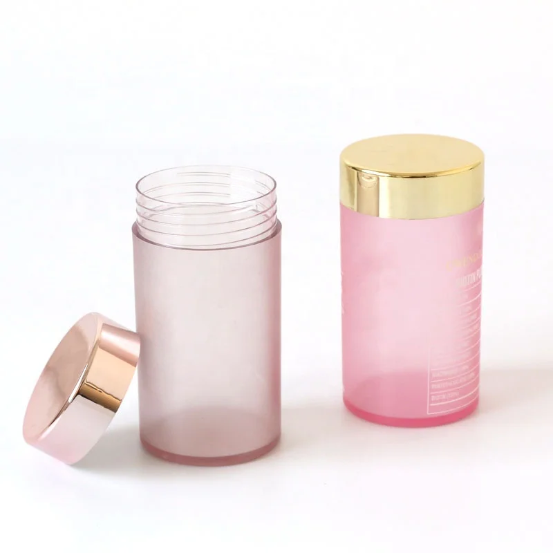 E-better empty small clear frosted pink health care 150ml plastic PET medicine pill bottles packaging label