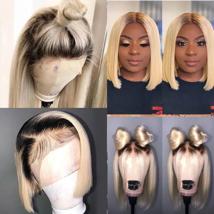 Qingdao Hair Factory Wholesale 3/4 Ombre Lace wig,613/Grey Ombre Color Lace Front Wig Human Hair,Blonde Ombre Human Hair Bob Wig