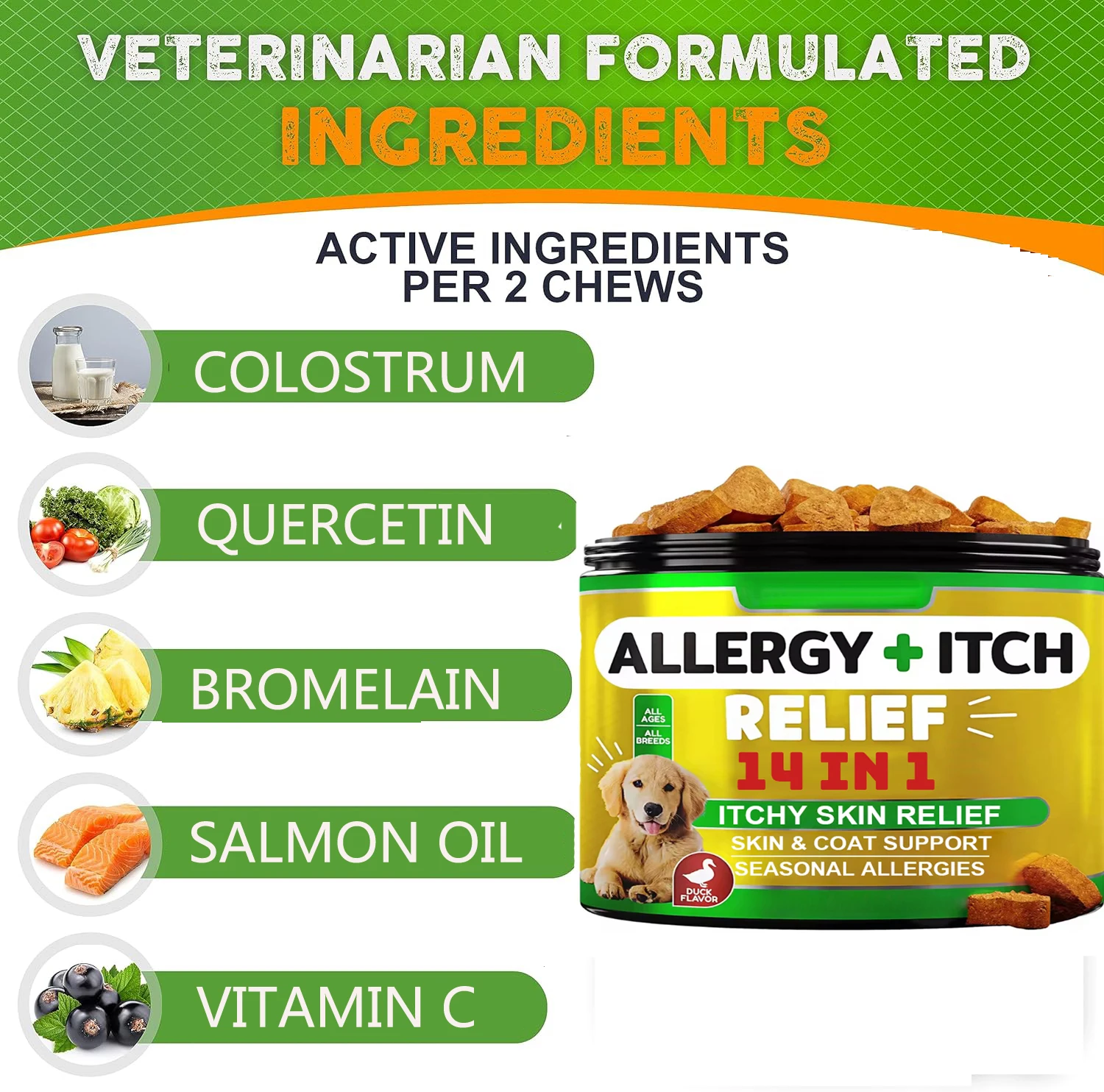 OEM/ODM 14 IN 1 Dog Allergy Immune Support Chews Pet Health Care & Supplements for Allergy Relief Senior