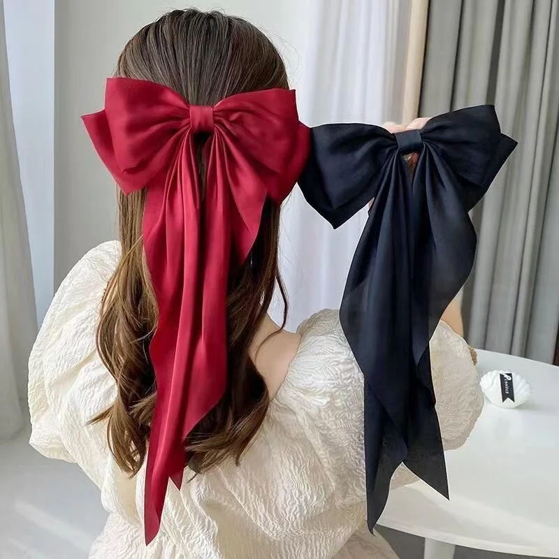 korean Sweet Cute XXL Big Solid Color barrette Butterfly Hair Bows Knot Long Tassel Hair Clips