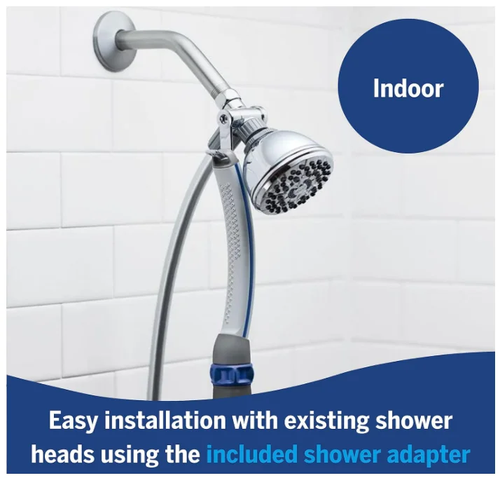 Dog Shower Attachment Fast Easy Dog Bathing Cleaning Indoor and Outdoor Sprayer Includes 8-Foot Flex Hose Blue/Grey PPR-252E