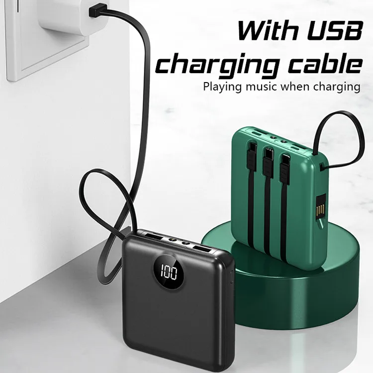 Creative Design 5000mAh Mini Power Bank Portable Charger Powerbank Built in Cable Fast Charger For Xiaomi Poverbank