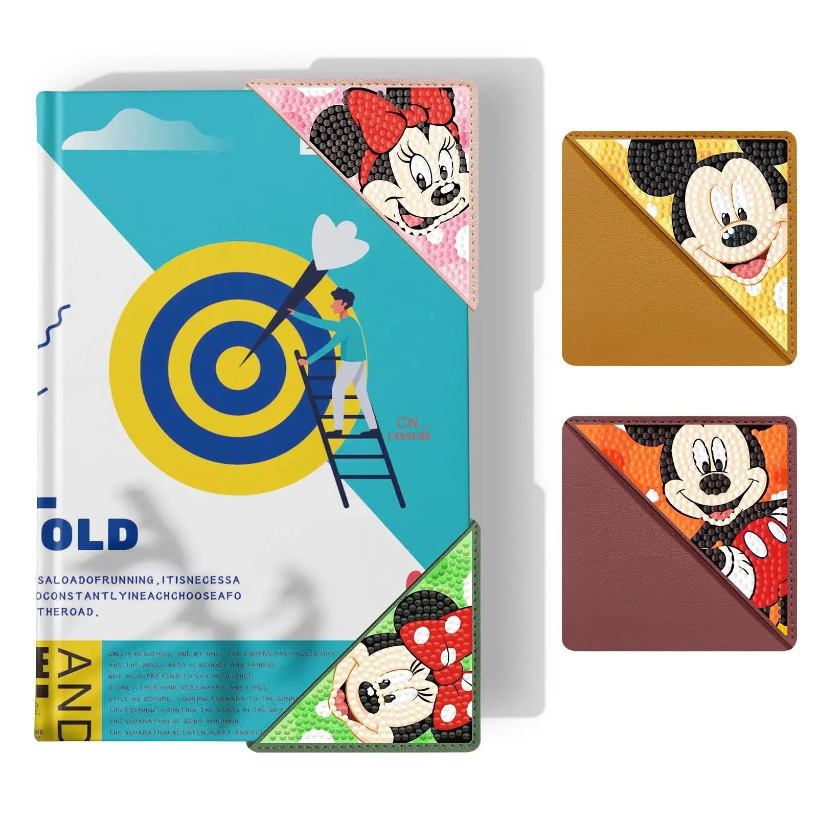 LS 4pcs set 5D diamond painting PU leather pack corner bookmark diy mandala triangle bookmark handmade