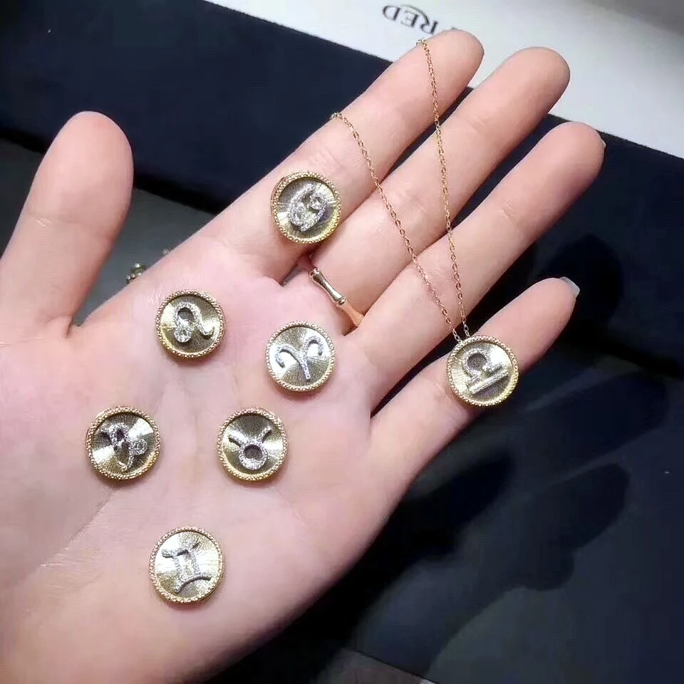 Wholesale Custom Jewelry Natural Diamond Pendant 18K Gold Zodiac Necklace