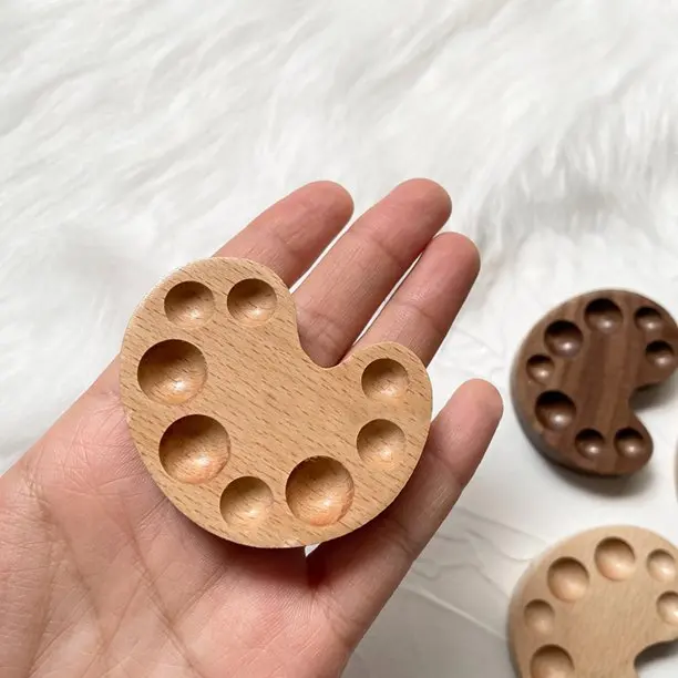 Mini size walnut and beech wood watercolor palette timber color palette box for painting, travel paint case