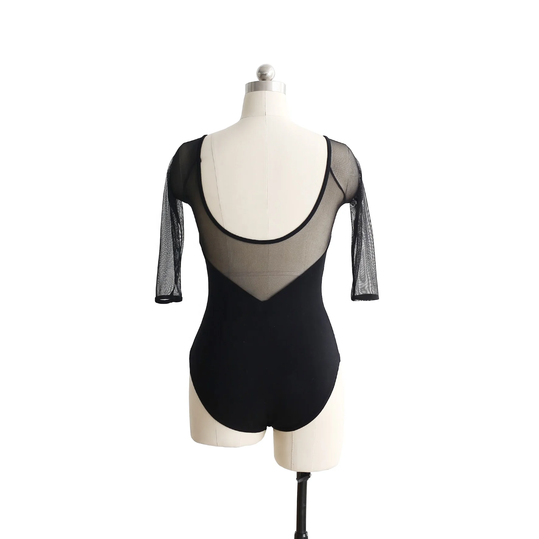 Adult Womens Ballet Dancewear Mesh Half Sleeve Black Modern Dance Training Suit For Women