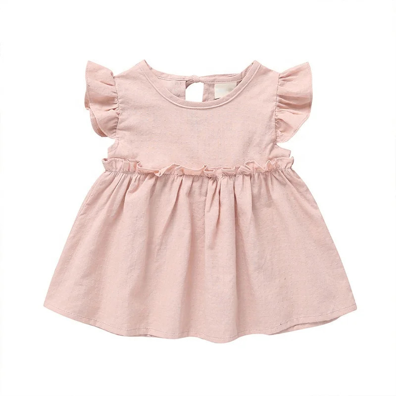 Wholesale custom ruffle short sleeve baby girl dresses summer linen dress baby
