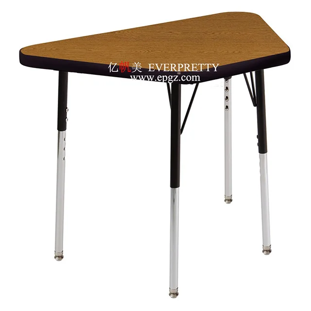 School Furniture Primary Classroom Wooden Height Adjustable Trapezoid Table
