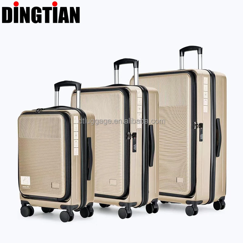 100% Pure PC Laptop Trolley Case Unisex Front Opening Luggage with Spinner Caster Carry-On Suitcase