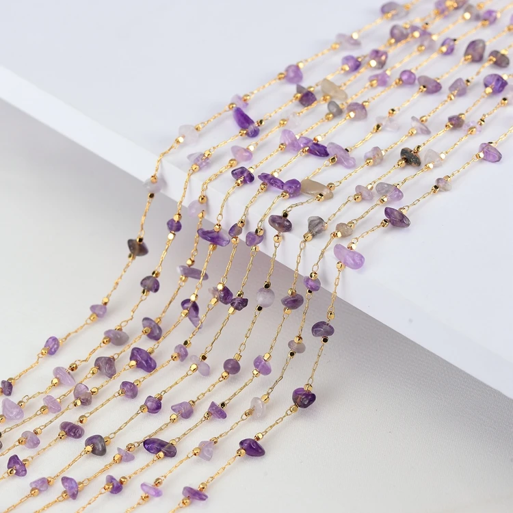 Wholesale 14K Gold Plated Brass Chain With Natural Stone Rosary Bead Chain