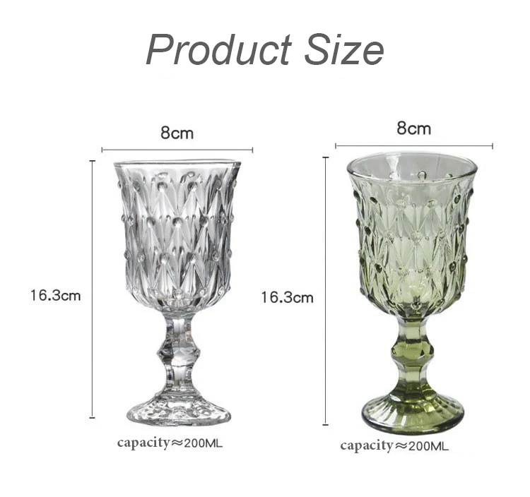 Vintage Lead-free Green Milk Purple Gray Fruit Bubble Wine Glass Embossed Colored  Wedding Wine Glass Red Wine Goblet Glass