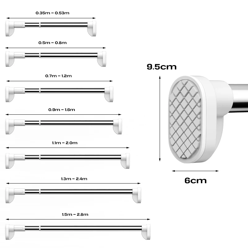 Strong Load Bearing Telescopic Rails Adjustable Shower Curtain Rod for Home Accessories